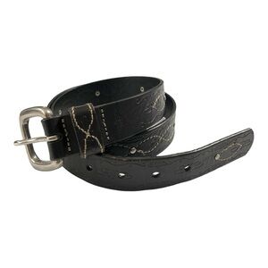 Dockers Tooled Floral Studded Black Leather Belt with adjustable buckle
